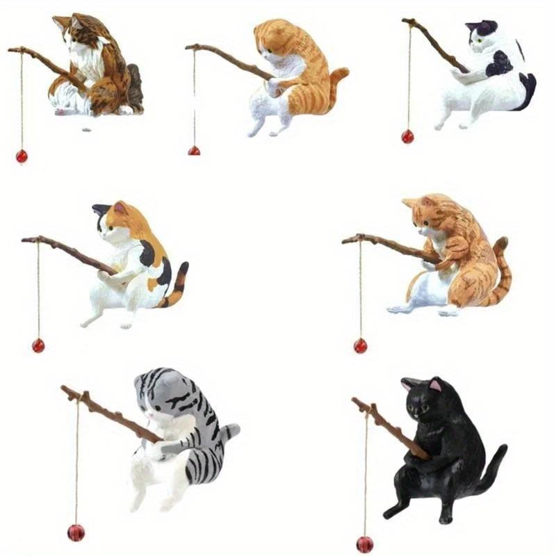 Fishing Cat Ornaments Aquarium Decoration Fish Landscaping Cartoon Cat Statue Mini Resin Figurine Home Decorations