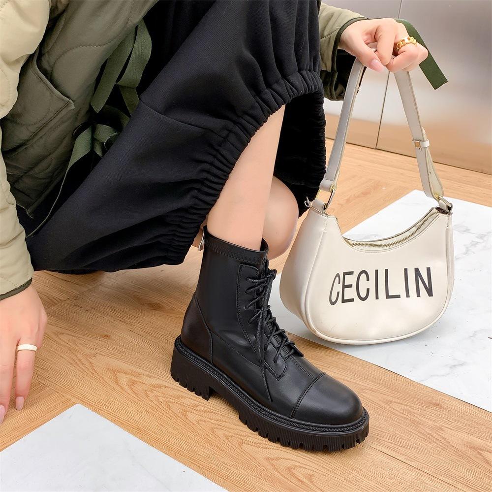 Inner heightening Martin boots short boots women's shoes versatile platform-soled retro brown boots 2025 new platform-soled lace-up women's boots
