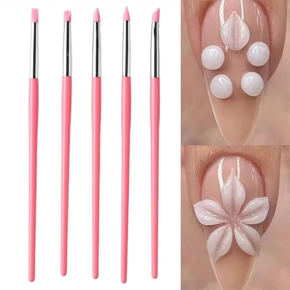 5Pcs/Set Silicone Nail Art Pen Brush 3D Image Carving Emboss Shaping Pen Brush UV Gel Polish Tip Professional DIY Manicure Tools
