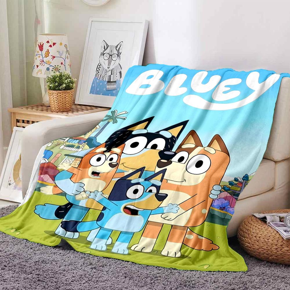 Bluey Cartoon Print Flannel Blanket High Quality Warm Comfortable Cover for All Seasons Perfect for Gifts Home Decor