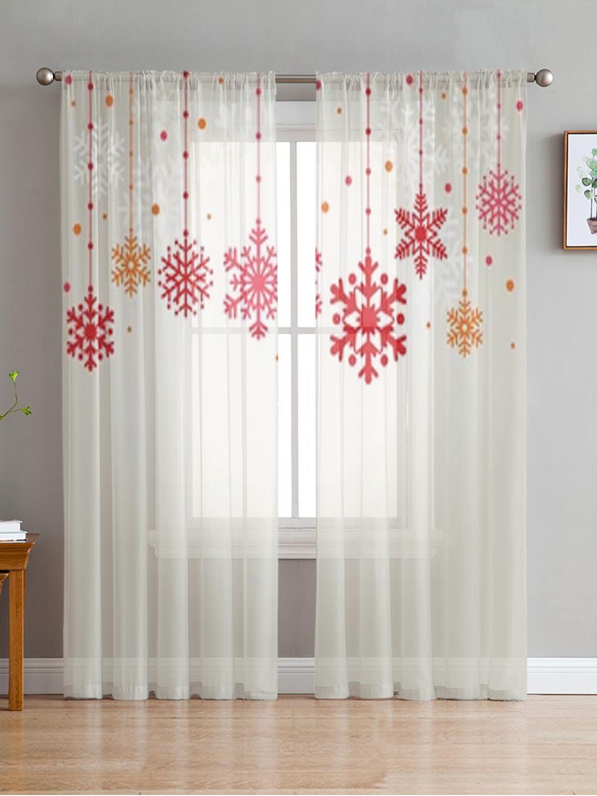 

Рождественские снежинки Тюлевая занавеска для гостиной, спальни, кухни, украшение, оконная вуаль, Тюлевая занавеска 135W x 114H(cm)