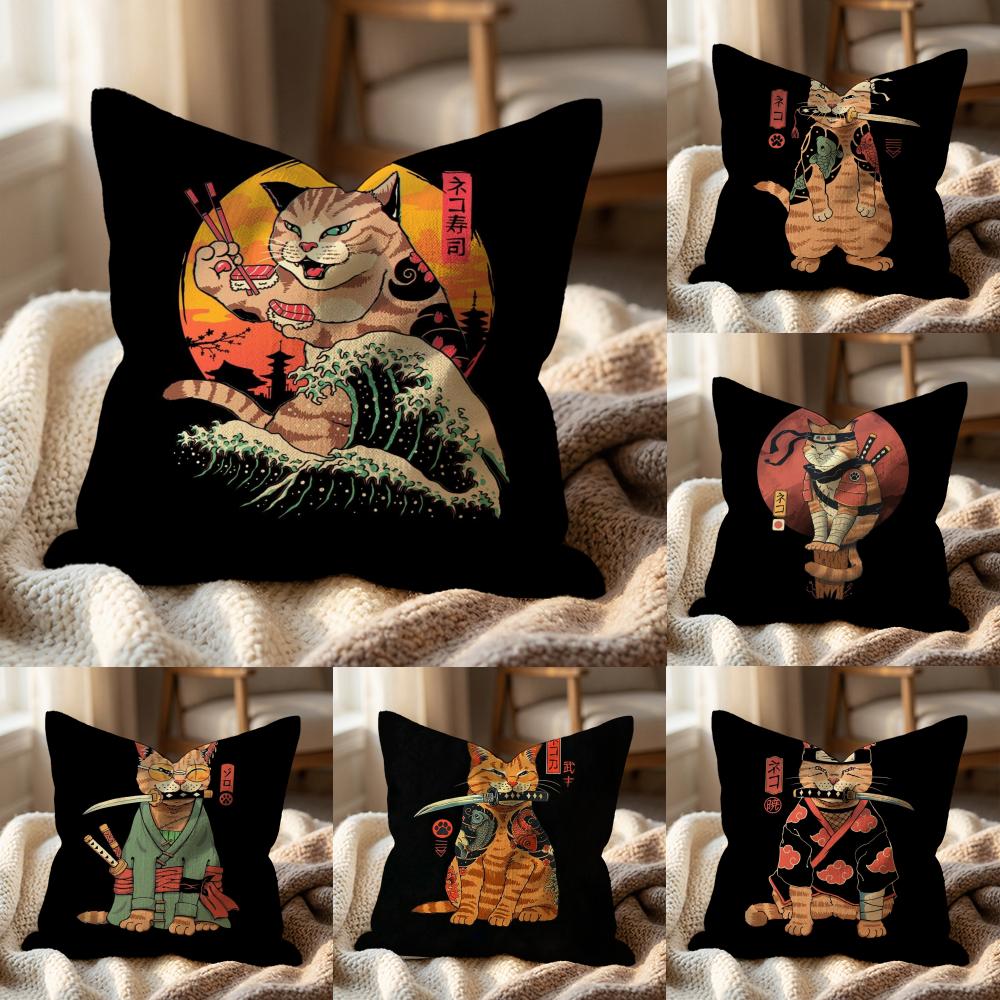 Japanese Style Cat Cushion Cover Multi-Scene Pillow Cover for Home & Car - Reversible, Soft & Durable for Daily Use