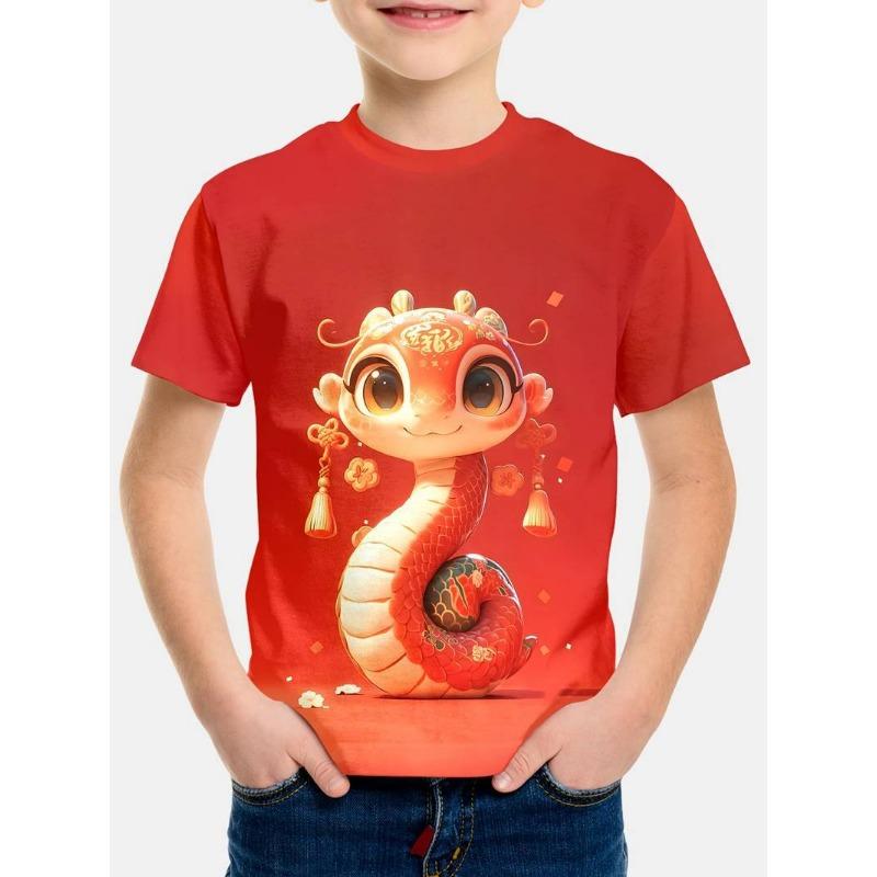 Tier Schlange 3D-gedruckte T-Shirts Lässig und Bequem Kurzärmelig Kinder Jungen T-Shirts