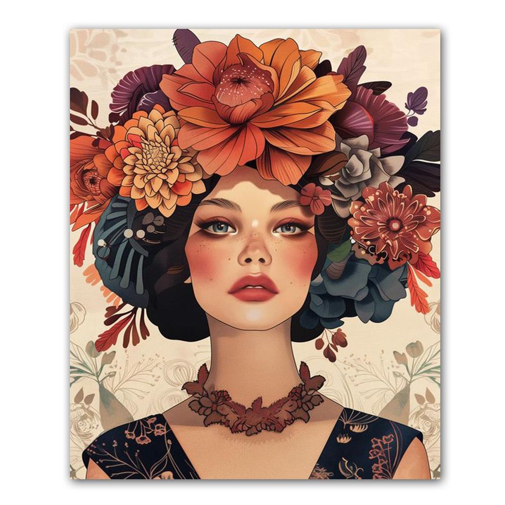 Diamond Mosaic Embroidery Beautiful Woman with Glasses Flower Diamond Painting Full Square Round Rhinestones Cross Stitch Art