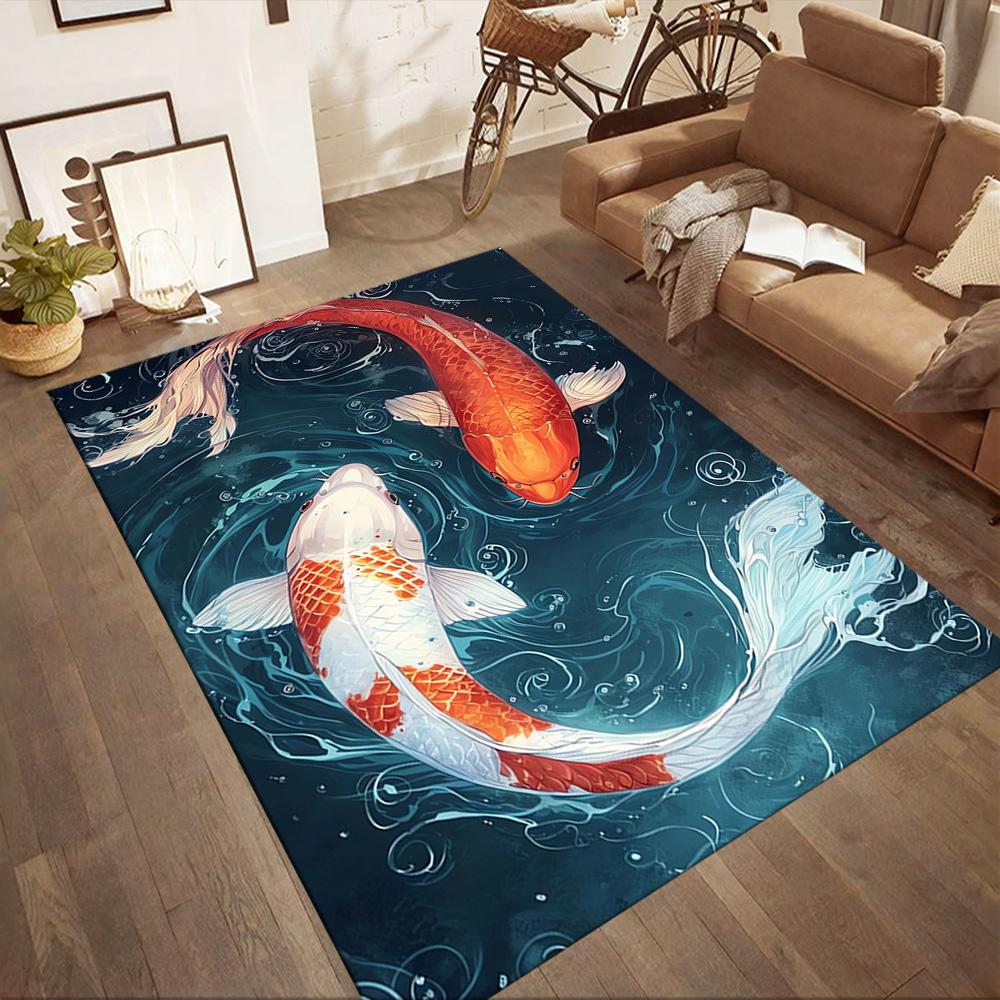 Koi Fish Swimming In Water Floor Mats for Living Room, Bedroom and Room Decoration Are Suitable for Gifts.