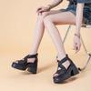 Fashion High Quality 10CM Genuine Leather Peep Toe Shoes Chunky Heels Sandals Pumps Platform Wedge Summer Fashion Ankle Booties Women