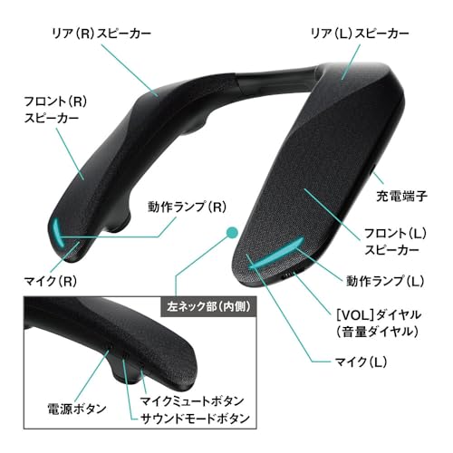 Panasonic Gaming Neck Speaker SC-GNW10S Wireless Model with SOUNDSLAYER 4-Channel Real Surround Sound and Voice Chat, Black