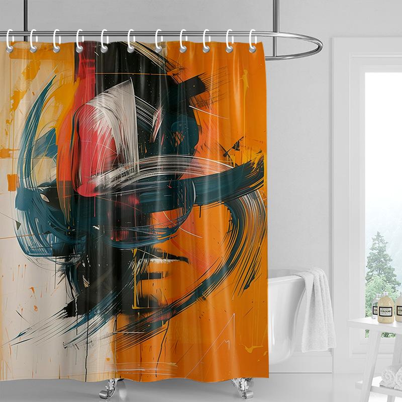 Graffiti Art Shower Curtain-Neon Splash Waterproof Bathroom Decoration with Handwritten Edge, Modern Bathtub Shower Curtain