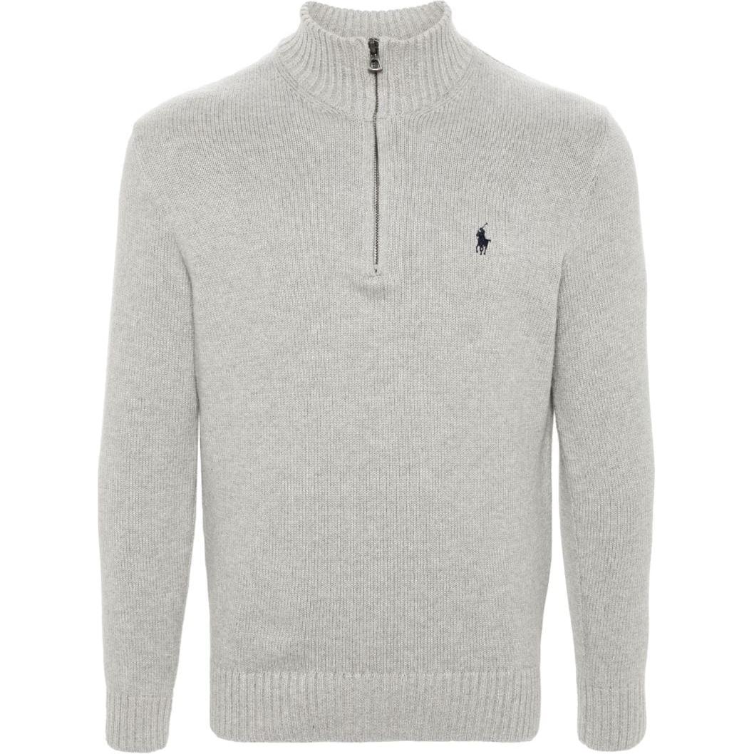 

Polo Ralph Lauren SS23 Логотип Принт Высокий Воротник Половина Молнии Трикотажный Мужской свитер Серый 710859939-001 S
