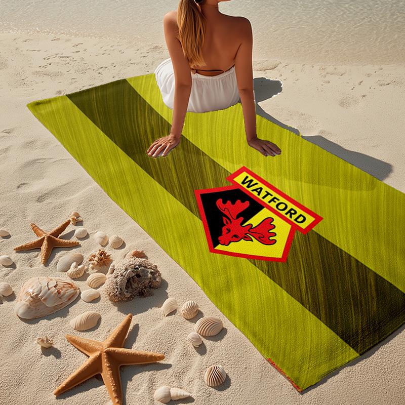 1 Stück Watford Wappen Design Strandtuch - Weiche, Saugfähige Mikrofaser, Leicht, Ideal für den Strand, Partys, Reisen, Camping Fan Geschenke