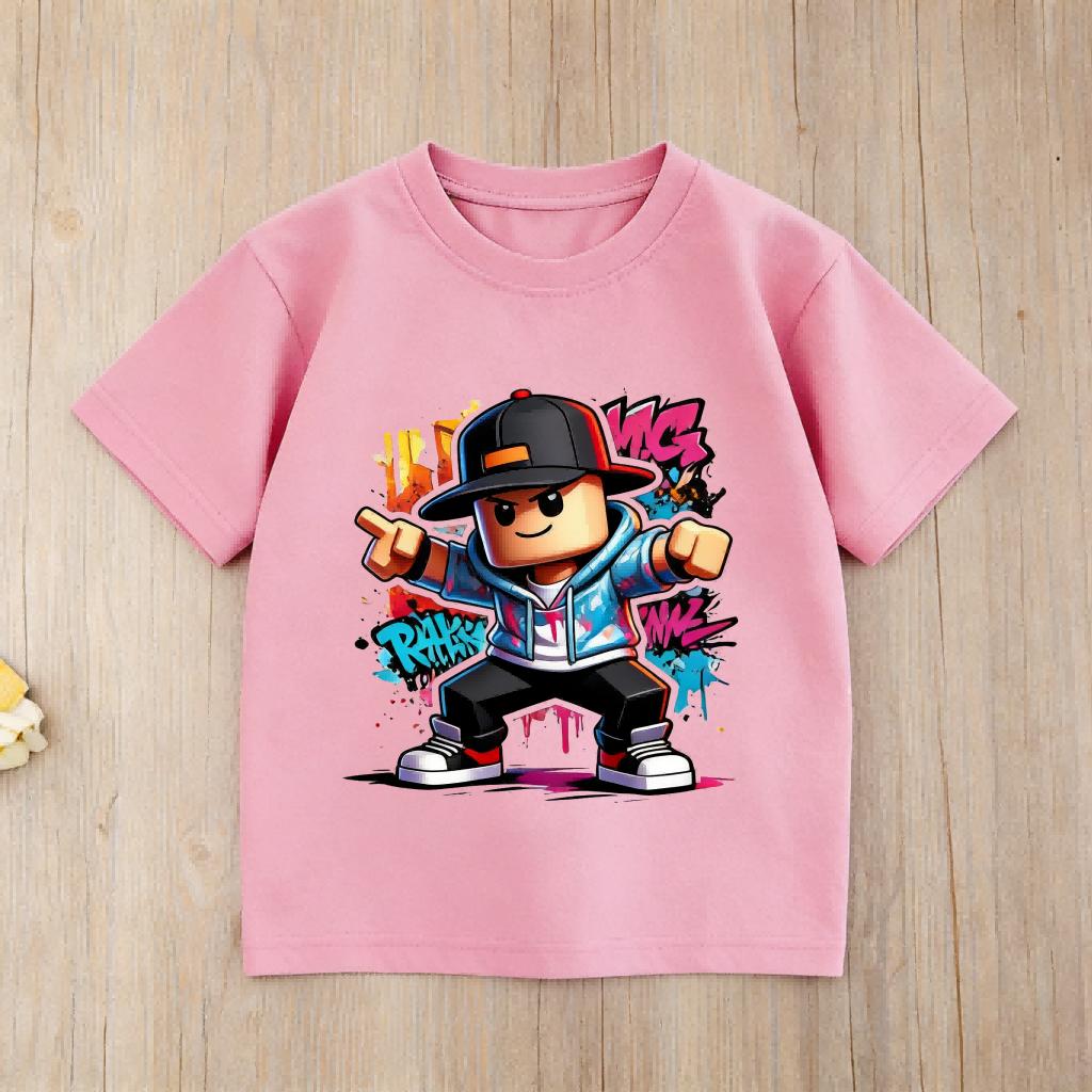 Colorful Splash Art Roblox Kids T Shirt Boys Girls Casual Short Sleeve Cotton Tops Childrens Daily Outfit 414Y
