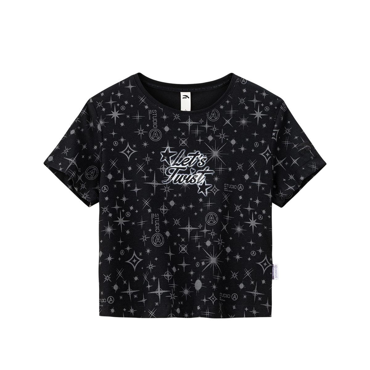 

Anta Comfortable Short Sleeve Knitted Sports T-Shirt Women tops Black 162528154-3 S