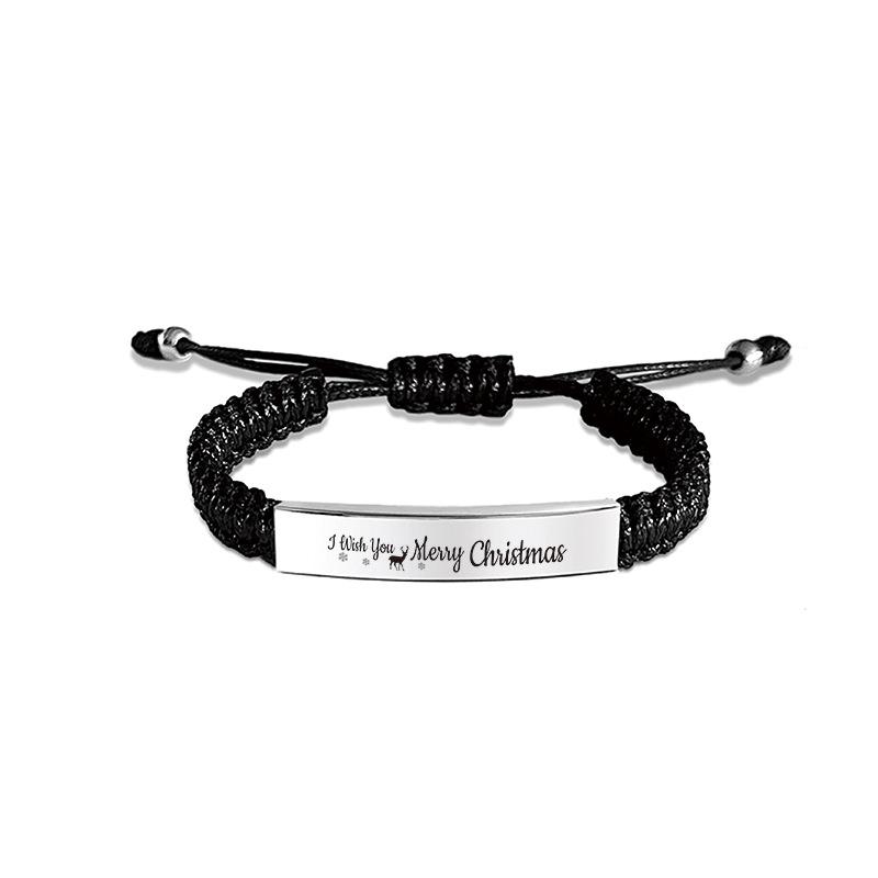 Christmas Handmade Woven Bracelet with Engraved Curved Stainless Steel Plate