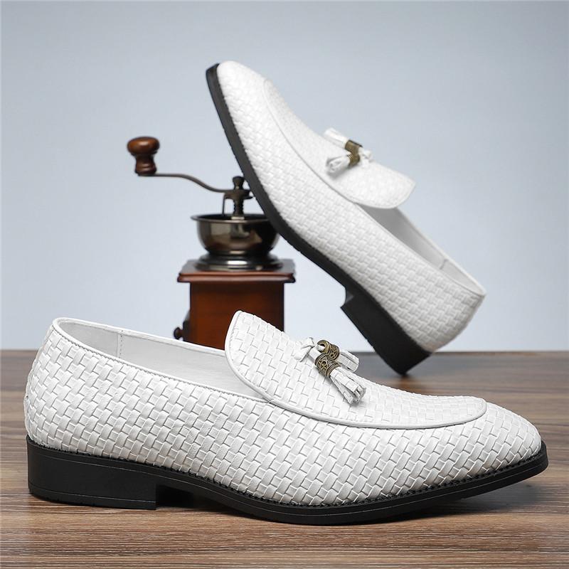 New Men's Tassels Knit Pattern Leather Casual Shoes Luxury Designer Male Formal Wedding Dress Loafers Homecoming Footwear