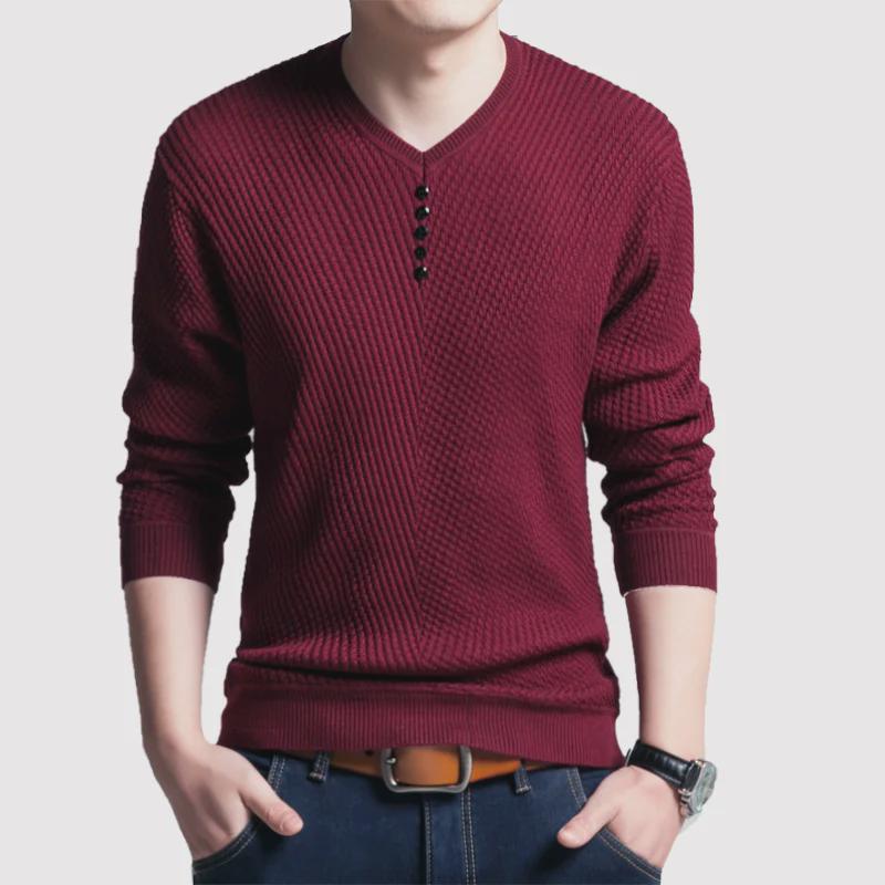 Men's Long-Sleeve Korean V-Neck Casual Slim Fit Wool Sweater
