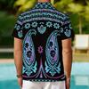 Women Short Sleeve Shirt Purple Blue Paisley Floral Ethnic Print Lapel Button Up Top