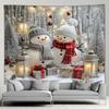 Cute Snowman Christmas Tapestry Xmas Tree Gifts Red Curtains Window Winter Scenery New Year Home Living Room Decor Wall Hanging