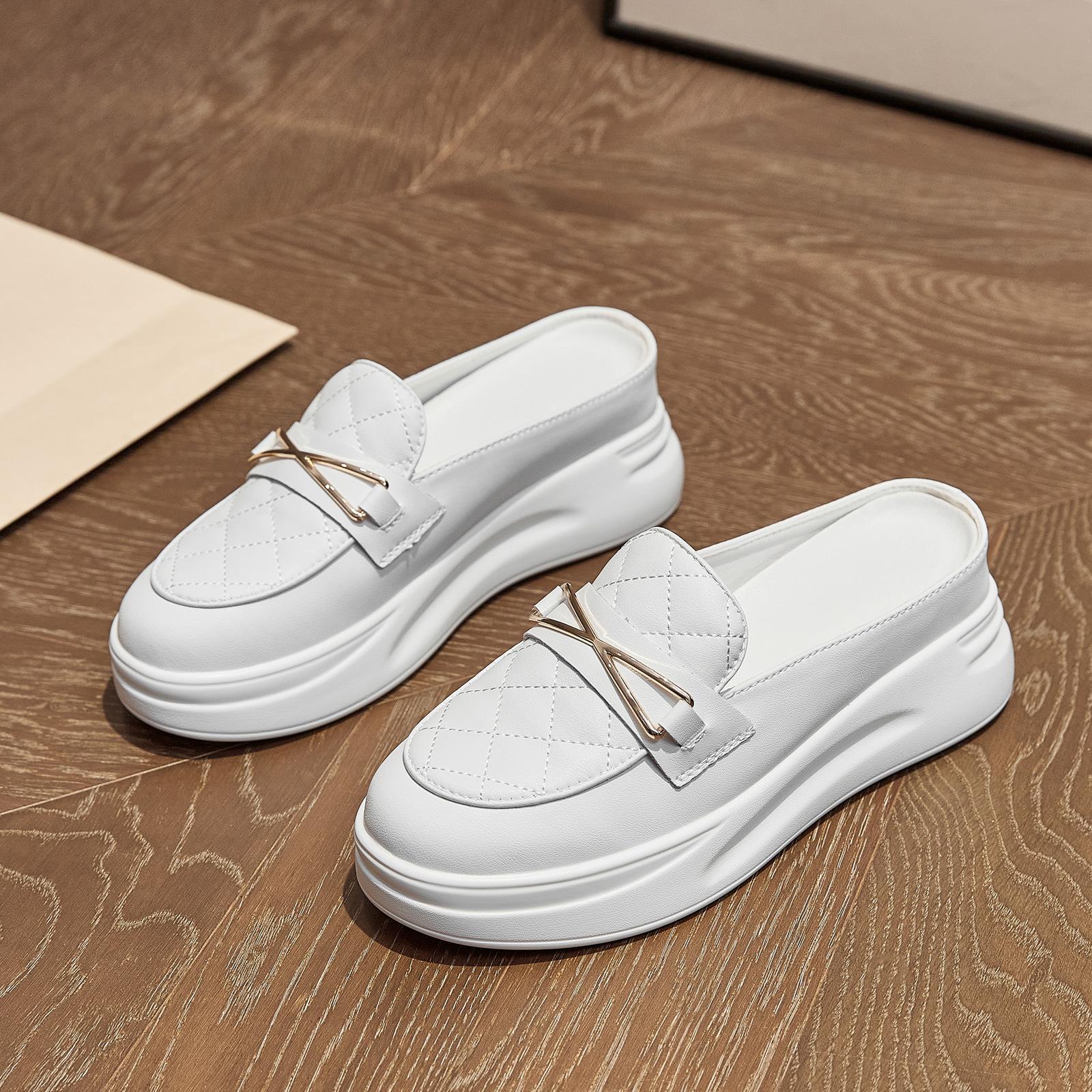 

Baotou half slippers women s summer new inner height increase versatile casual thick-soled lazy people wear spring white shoes 35 білий