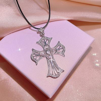 Flash Diamond Star Cross Necklace New Women's Ins Style Small Design Pendant