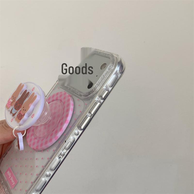 Polka Dot Plaid Rabbit Magnetic Stand Case for iPhone 17/16 Pro Max/15 Pro