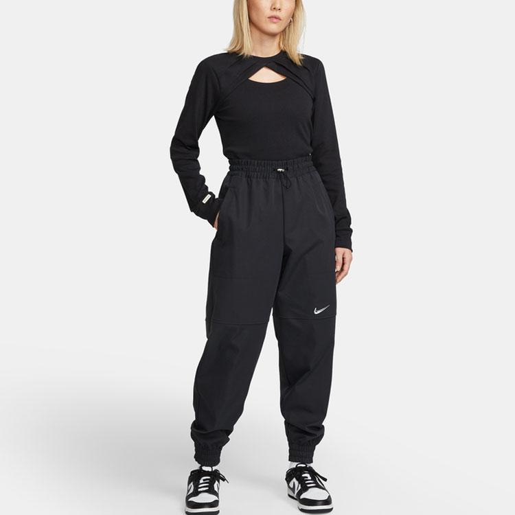 Nike Einfarbiges Logo Bestickt Hohl Rundhals Pullover Figurbetont Gestrickt Mode Sport Langarm T-Shirt Damen Tops Schwarz DV8215-010