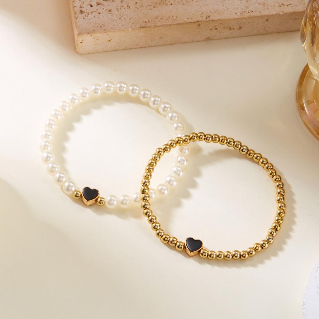 High-end bracelet Valentine's Day double-layer imitation pearl jewelry fashion love matching couple bracelet two-piece set