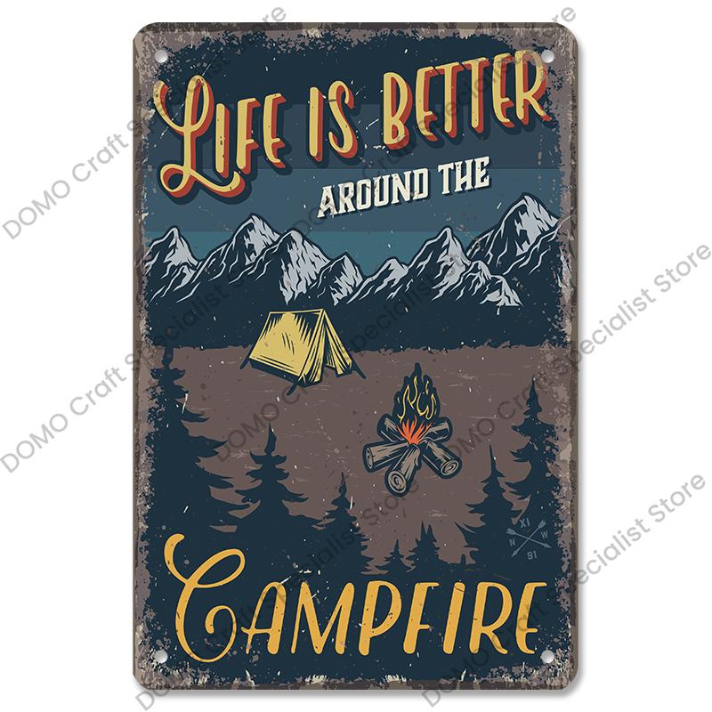 Camping Abenteuer Plaketten Vintage Metall Platte Berg Reise Campervan Touren Retro Metall Zeichen Wand Dekor Reise Club Camping Autos