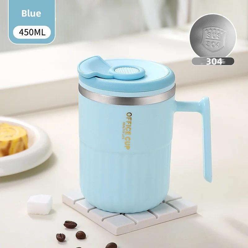 450ML Stainless Steel Mug Double-layer Ironing Thermos Cup Home Office Dormitory with Cover Coffee Cup Tea Cups Portable