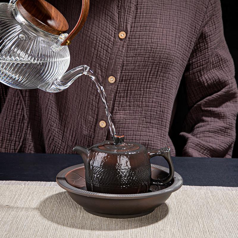 Purple Pottery Kung Fu Tea Set, Household High-End Living Room Retro Tea Cup Ceramic Purple Sand Cover Bowl Customization