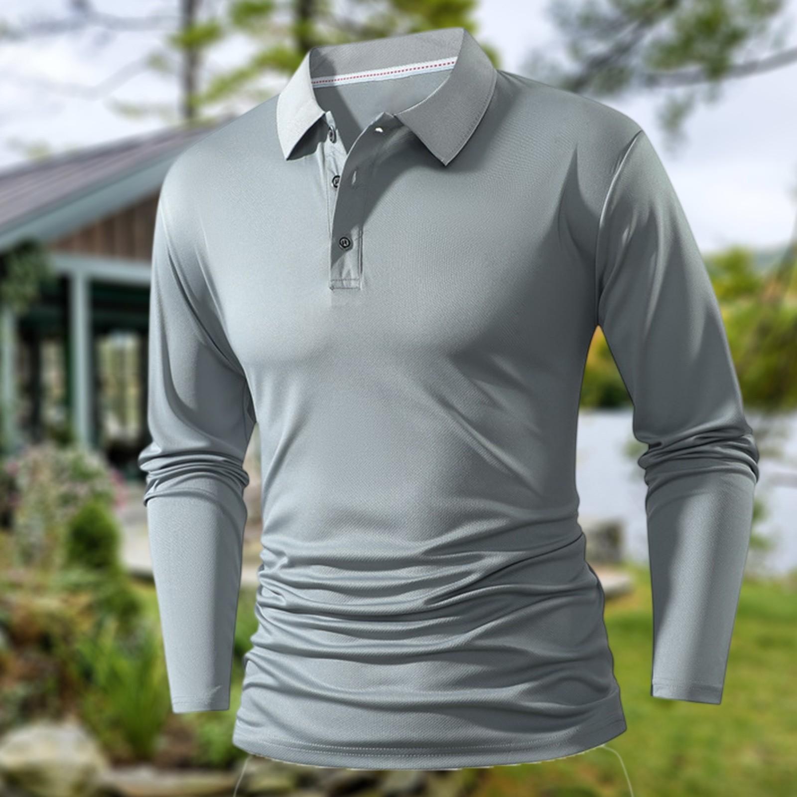 

Men s Solid-Color Lapel Shirt, Casual And Business Button-Up Long-Sleeved T-Shirt Top M