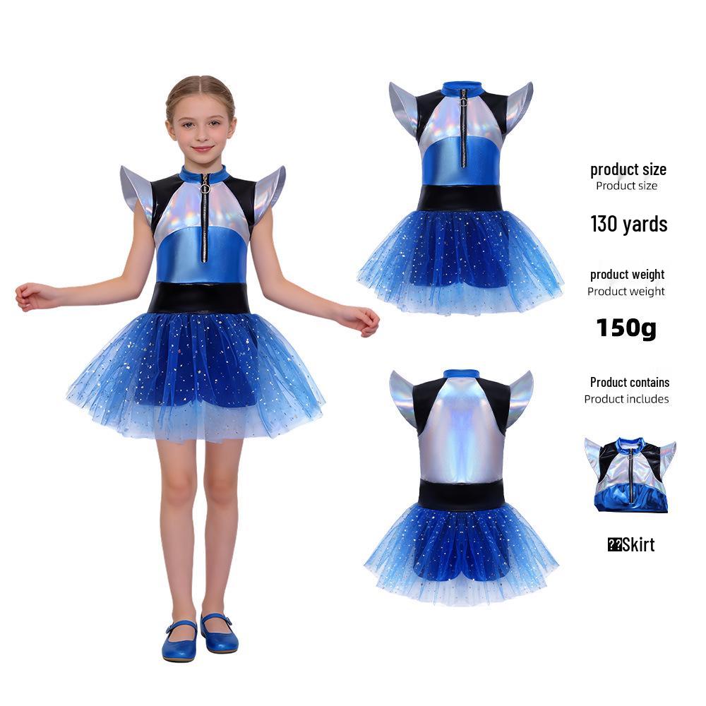 Starry Sky Mechanical Cosplay: Blue & White Gradient Princess Dress for Party & Robot Performance XL (Adult)