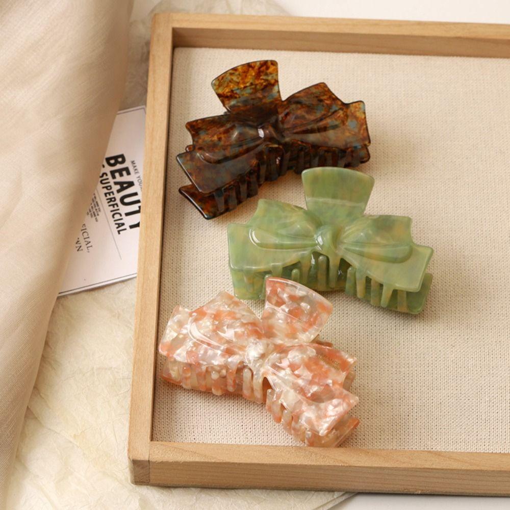 Hairpin Retro Bow Acetate Hair Claw Hair Clip Korean Style Shark Clip Solid Color Shark Clip  Girls