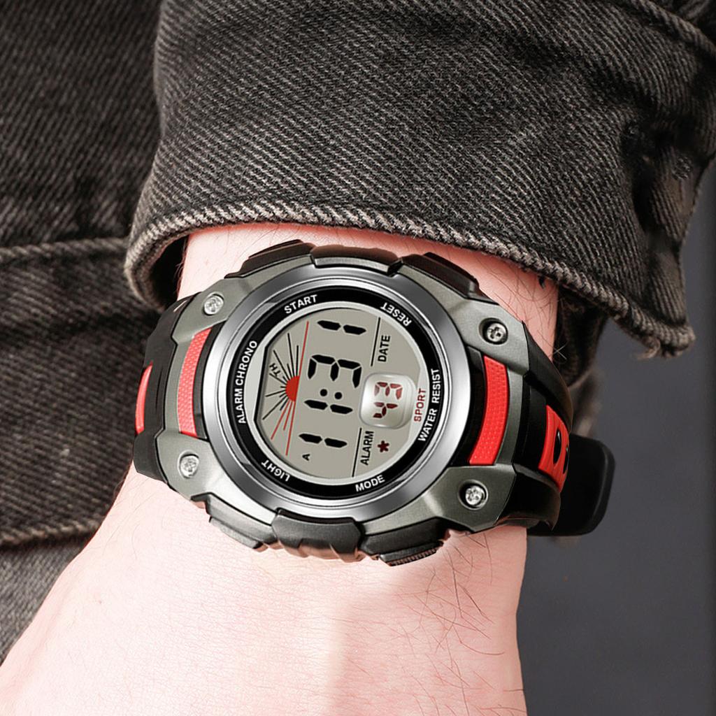 50m Waterproof Men Women Digital Watch LED Night Light Stopwatch Calendar Alarm 12Celsius24H Rubber Band Shockproof Watch