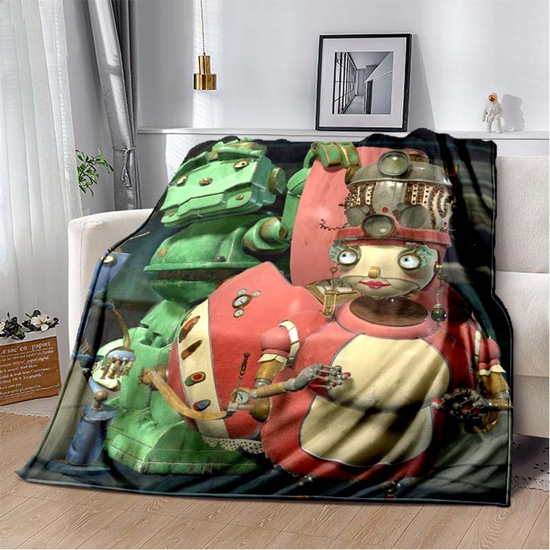 Robot Dreams Cartoon Robot Flannel Throw Blanket Retro Sci-Fi Spanish Anime Sofa Cover Home Decor Gift For Movie Lovers