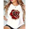 European Size Rose Flower,Women's Short Sleeved Tshirt, Soft Round Neck Casual Everyday Top, Suitable for Themed Events and Casual Occasions