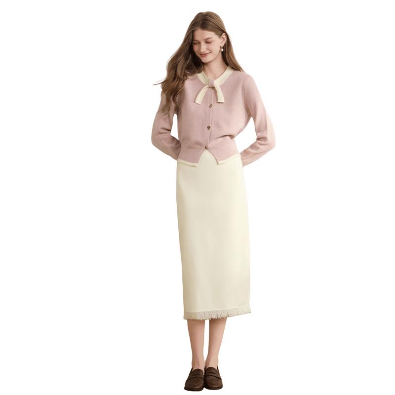 Xiangying Women's High-Waist Fringe Slit Midi Skirt