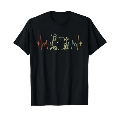 Funny Drum Heartbeat Drummer Drumming Sticks Retro T Shirt Vintage Washed Soft Streetwear Top For Everyday Wear Unisex