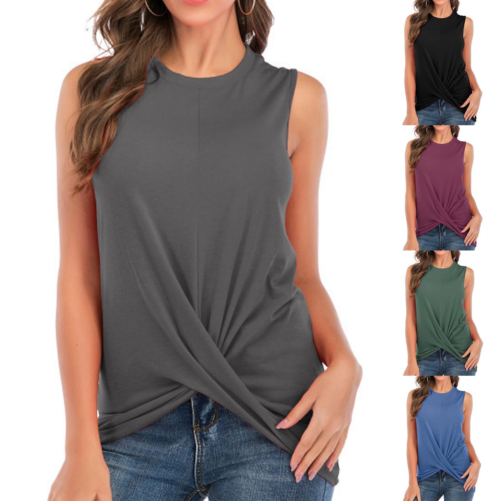 

Women s Casual Loose Solid Color Sleeveless Long Version Of The Top M синий