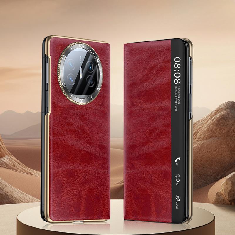 

Подходит для чехла для телефона Huawei MateX6, декомпрессионный объектив, высококлассное смарт-окно Tick X5, гальванизированный чехол из вощеной кожи Huawei Mate X3