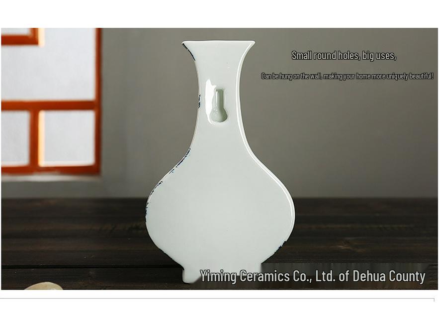 Mini Celadon Blue & White Porcelain Wall Vase: Small Hydroponic Flower Holder Ornament
