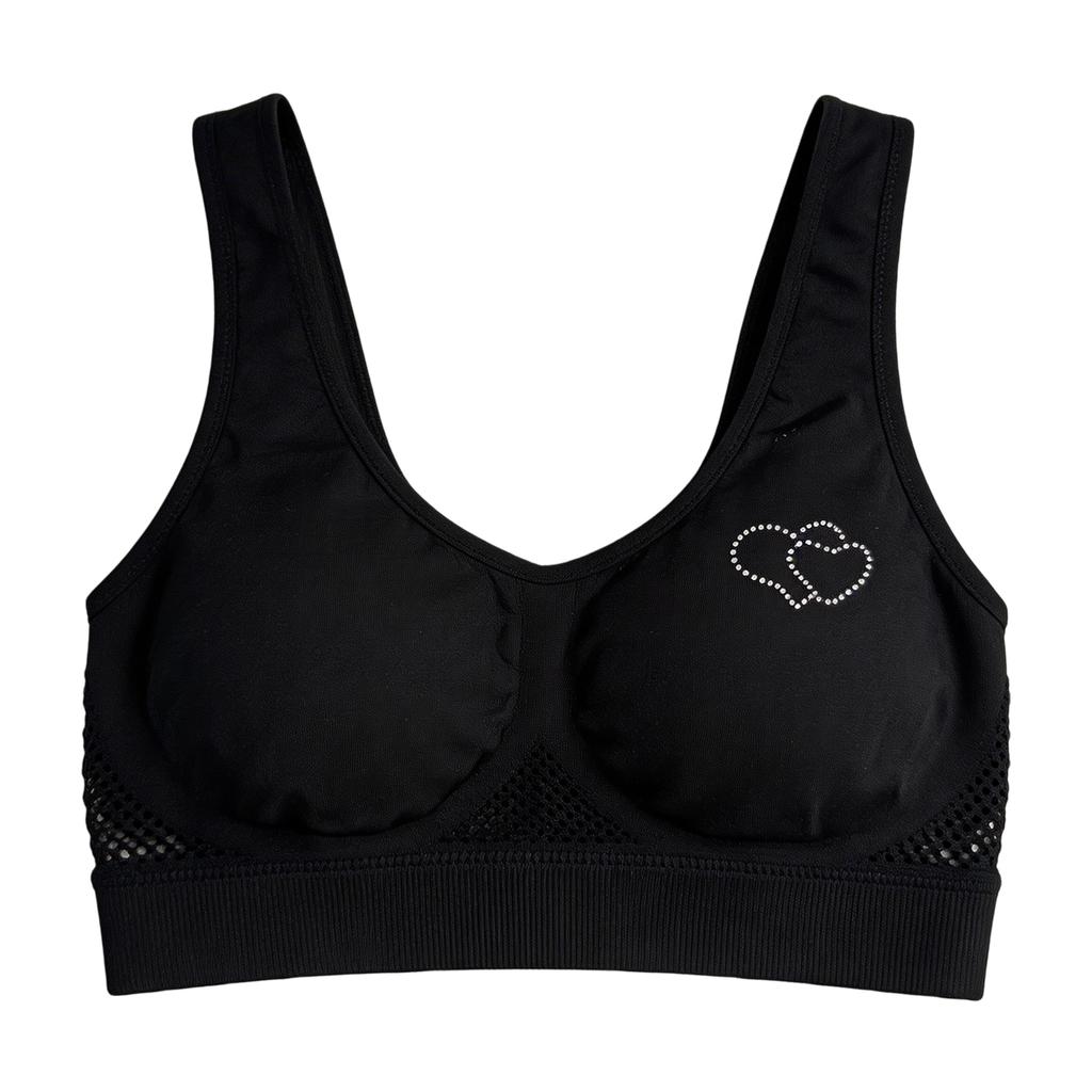Zeriluna Breathable Mesh Rhinestone Sports Bra Shockproof wide shoulder straps, comfortable fit, seamless inner tank top