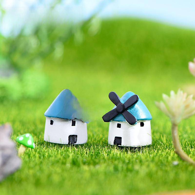 Cute Carton Black Windmill Resin Castle Decorative Miniature For Terrariums And Plants