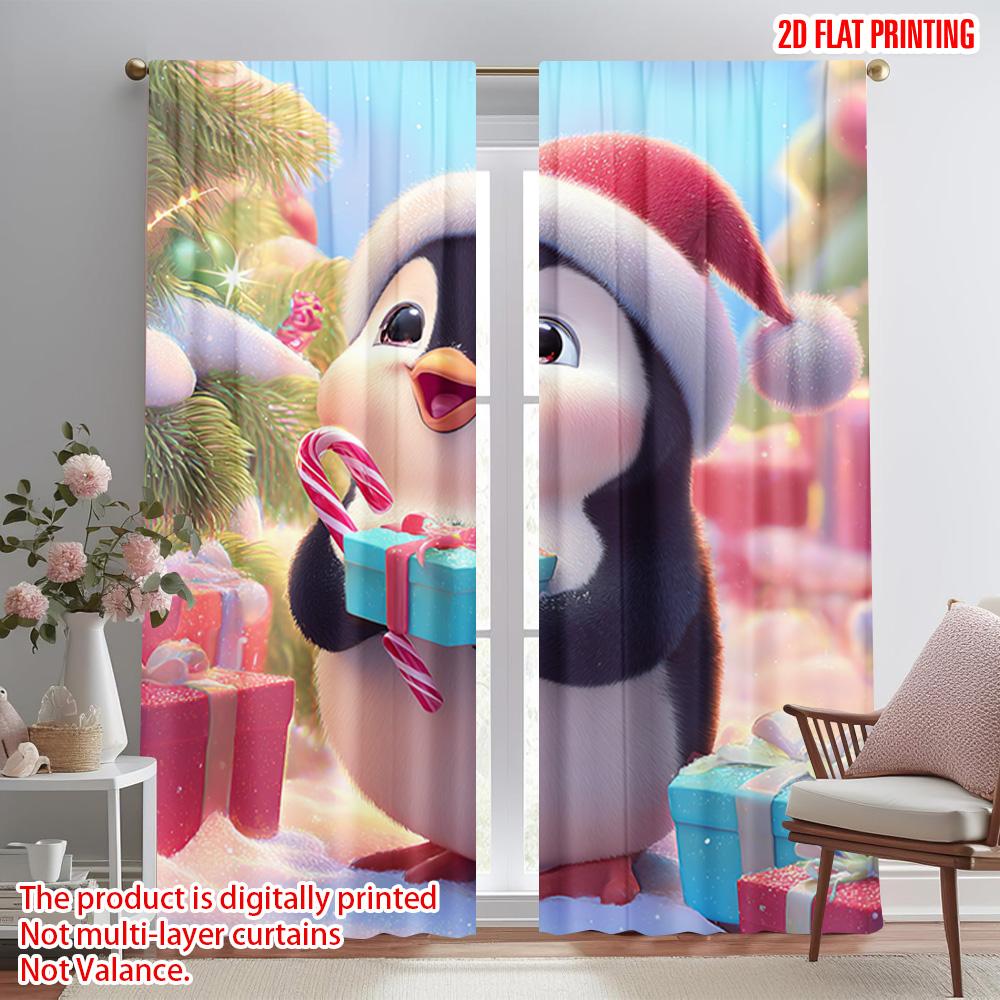 

2pcs,2D plane printing Curtains Penguin with Santa Hat & Candy Canes Polyester Woven (without rod) Gifts Perfect for Living Room 52.50×116.00 CM 2pcs