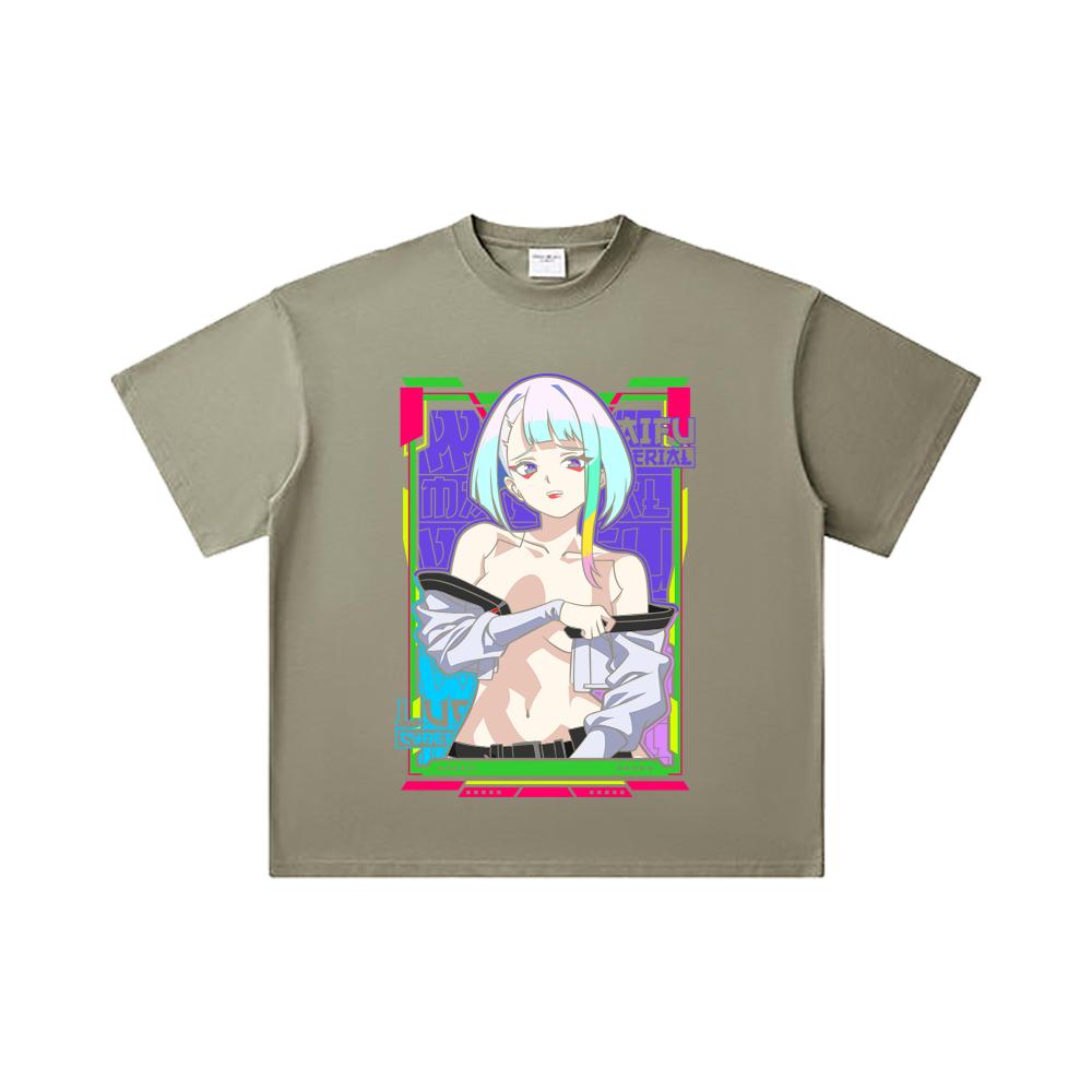 260 GSM Double Yarn 32 Count 100% Cotton Cyberpunk V11 Lucy Waifu Print Unisex Heavy Cotton T Shirt