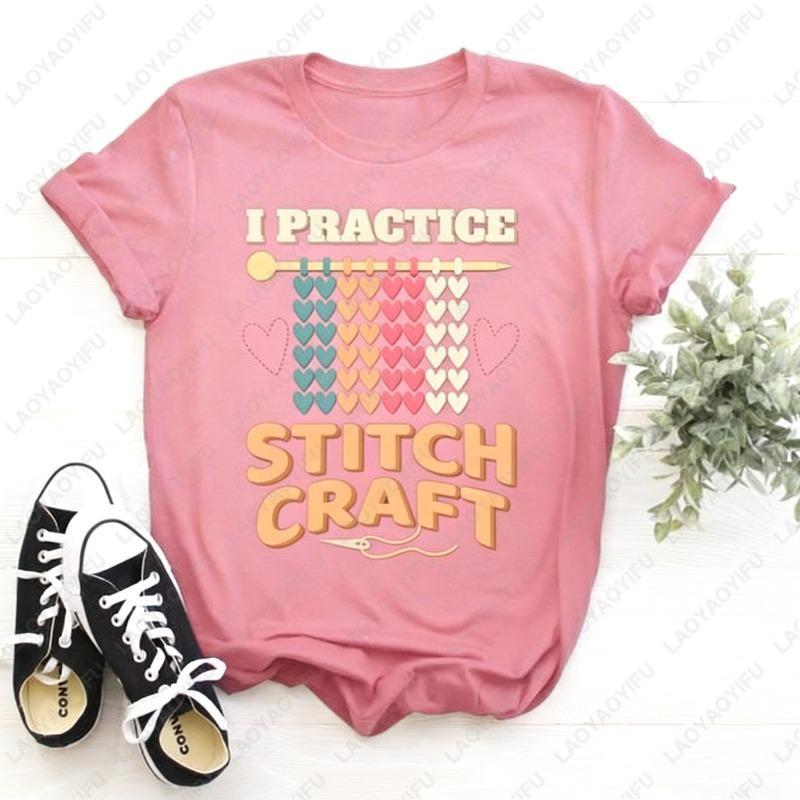 Cute Sewing Lover Oneck Printed Cotton Shirt I Love Knitting Casual Style Women Tee Pattern Gift Party Present Funny Mom Gifts