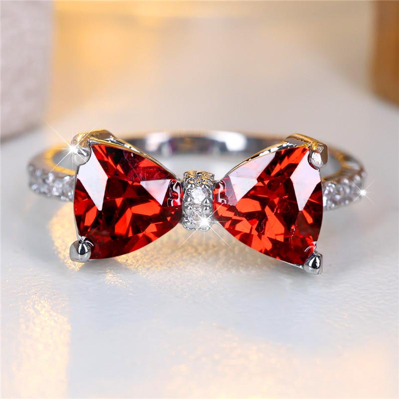 Luxury Female Rainbow Stone Bowknot Engagement Ring Trendy CopperColor Bride Wedding Jewelry Gift For Women