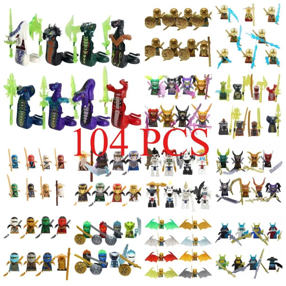 104 PCS ninja building block doll set, assembled role action doll DIY building block doll toy boy birthday gift.