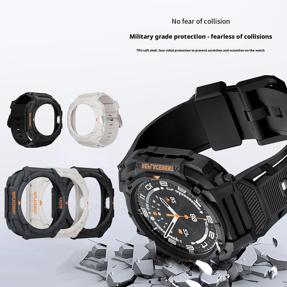 PC Case+Strap For Samsung Galaxy Watch 7 Ultra 47mm Silicone Band Bracelet Protector Cover Bumper For Galaxy Watch (NO Film)