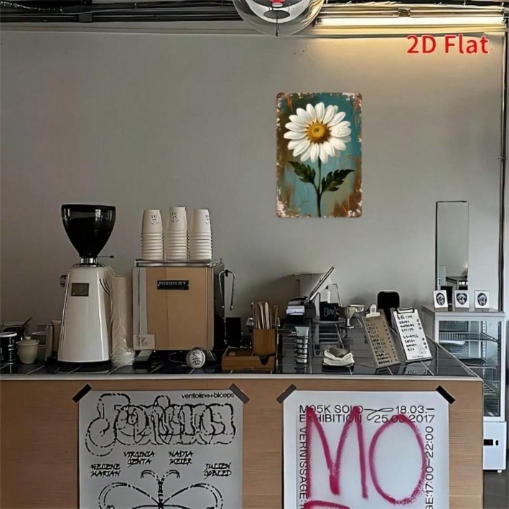 Vintage Metal Sign with White Daisy 20x30cm Retro Bar Cafe Home Decor