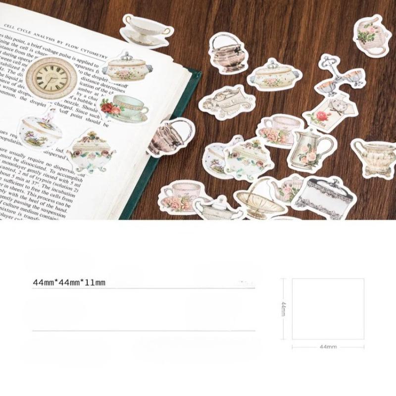 46Pcs Vintage Teapot Stickers Afternoon Tea Dessert Decoration Stickers DIY Creative Scrapbooking Craft Album Stickers Jourmal
